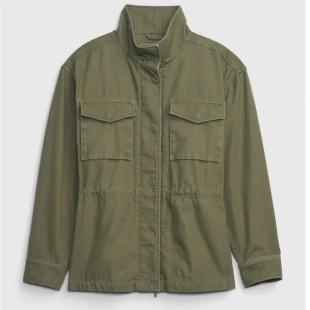 Gap Utility Jacket 100% Cotton Cinched Waist Pockets Army Green (Size‎ L)